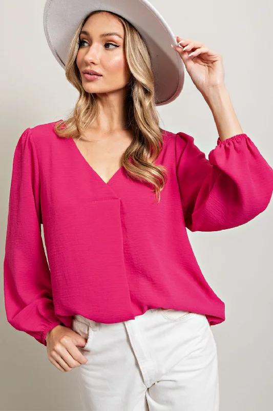 Fuchsia Long Puff Sleeve Blouse Top