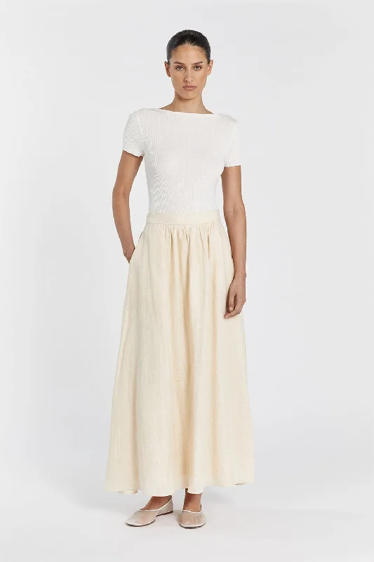 GEMIMA LEMON LINEN MIDI SKIRT