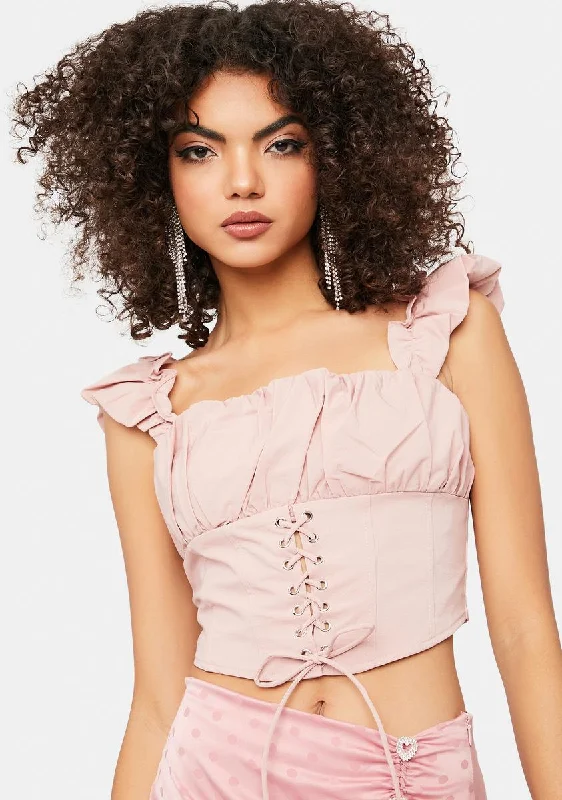 Glamour Lights Ruffle Lace Up Corset Top