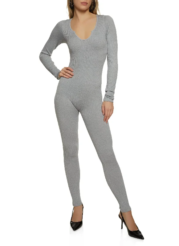 Notch Neck Long Sleeve Catsuit