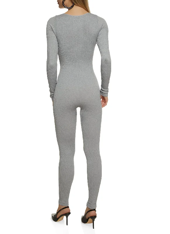 Notch Neck Long Sleeve Catsuit