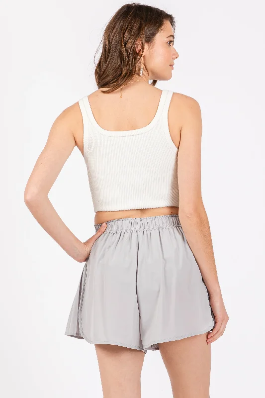 Gray Pleated Active Shorts