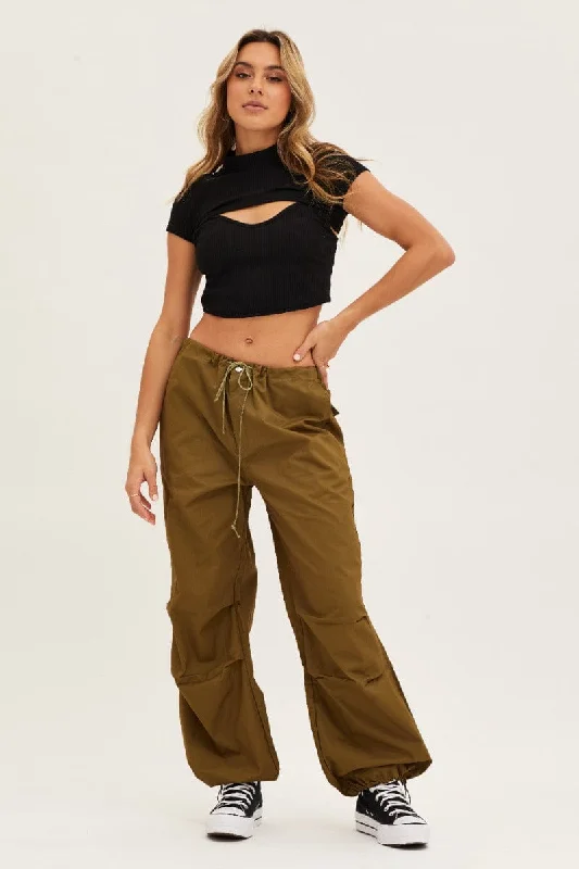 Green Cargo Pants Low Rise