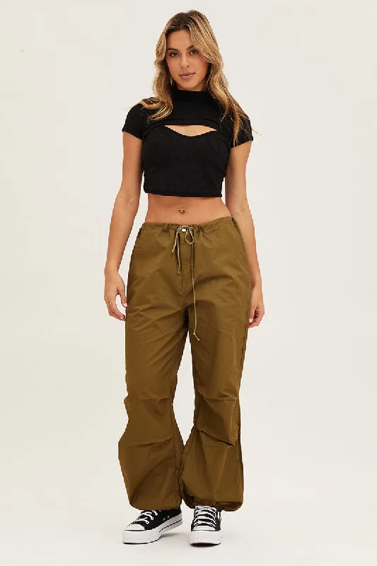 Green Cargo Pants Low Rise