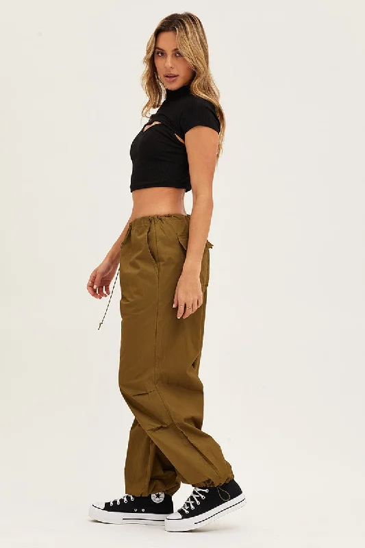 Green Cargo Pants Low Rise