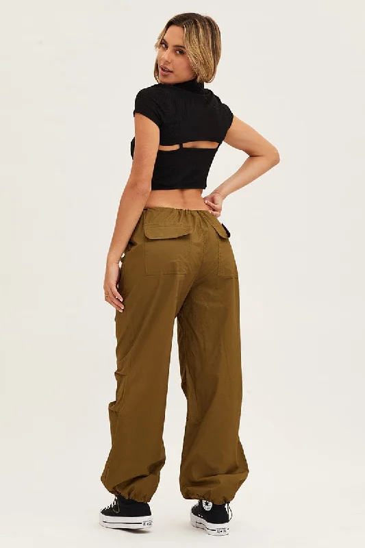 Green Cargo Pants Low Rise