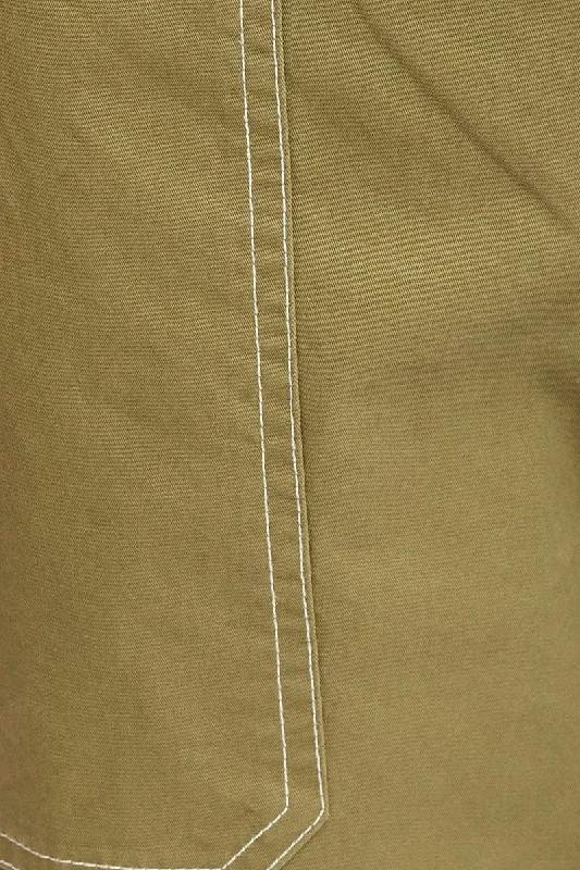 Green Cargo Pants Mid Rise Contrast Stitch