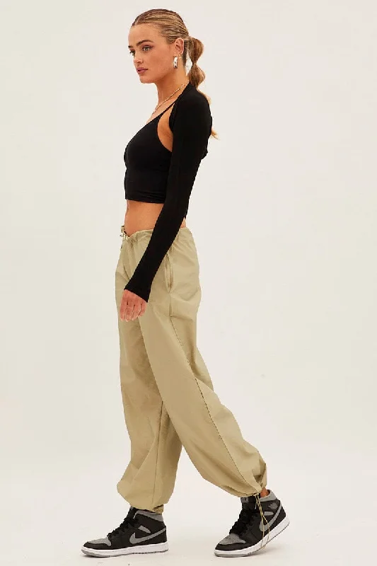 Green Cargo Parachute Pants