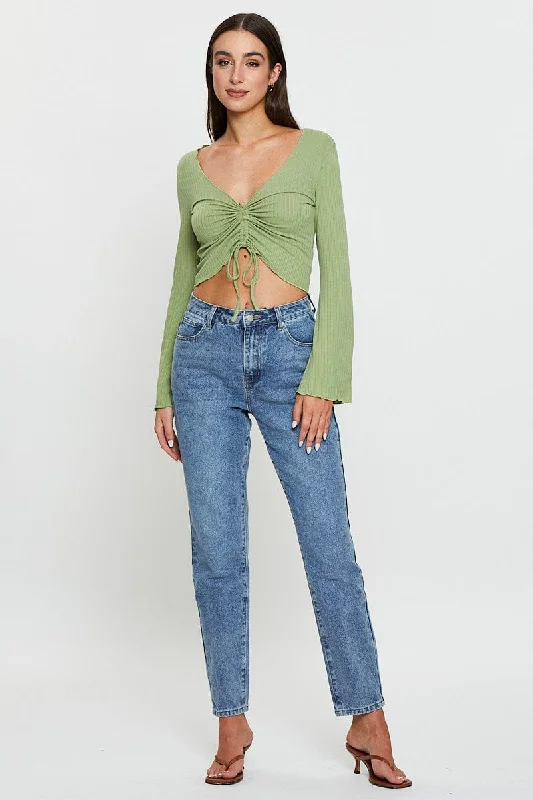 Green Crop Top Long Sleeve