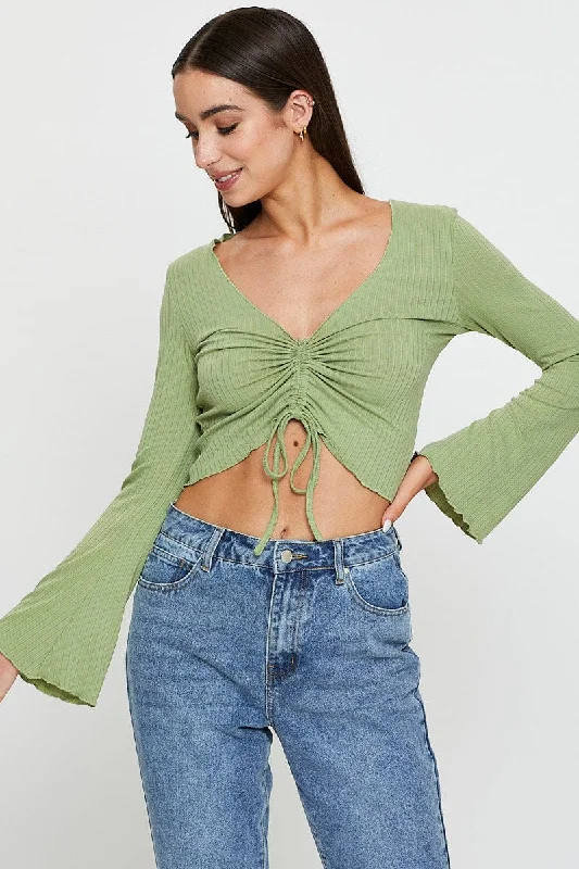 Green Crop Top Long Sleeve