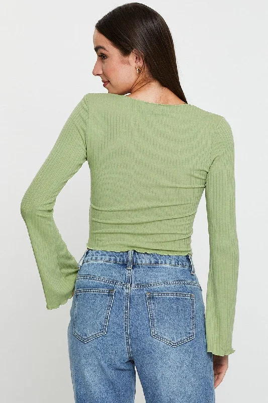 Green Crop Top Long Sleeve