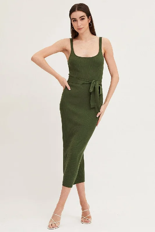 Green Knit Dress Evening Bodycon