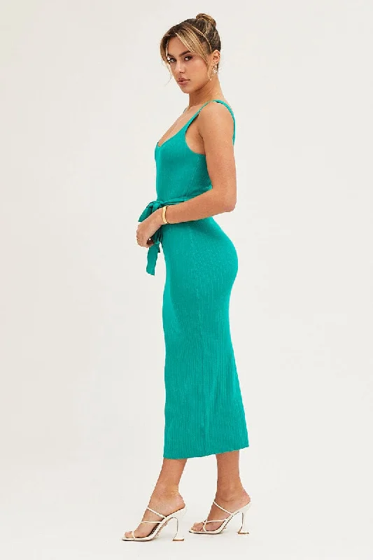 Green Knit Dress Evening Bodycon