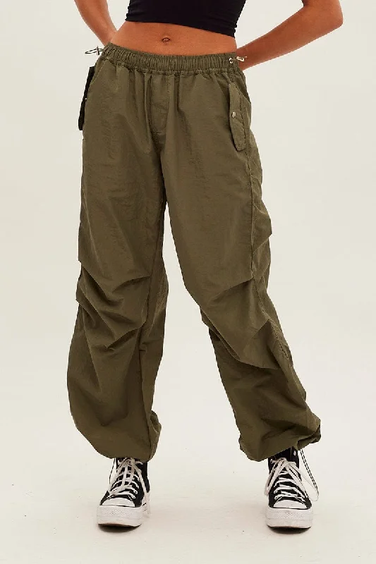 Green Parachute Cargo Pants Low Rise