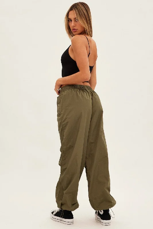 Green Parachute Cargo Pants Low Rise