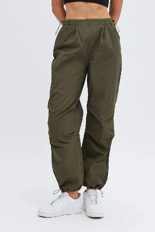 Green Parachute Cargo Pants Low Rise