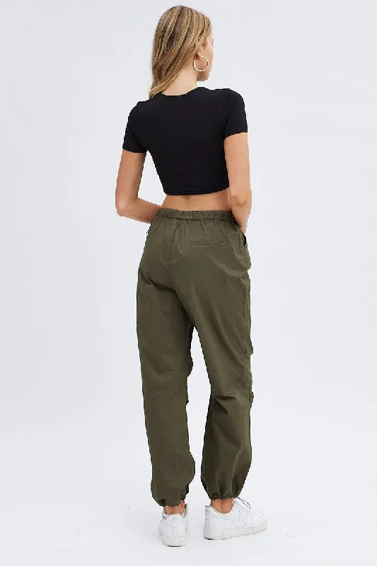 Green Parachute Cargo Pants Low Rise