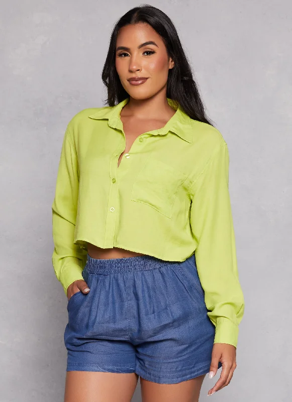 Poplin Cropped Button Front Shirt