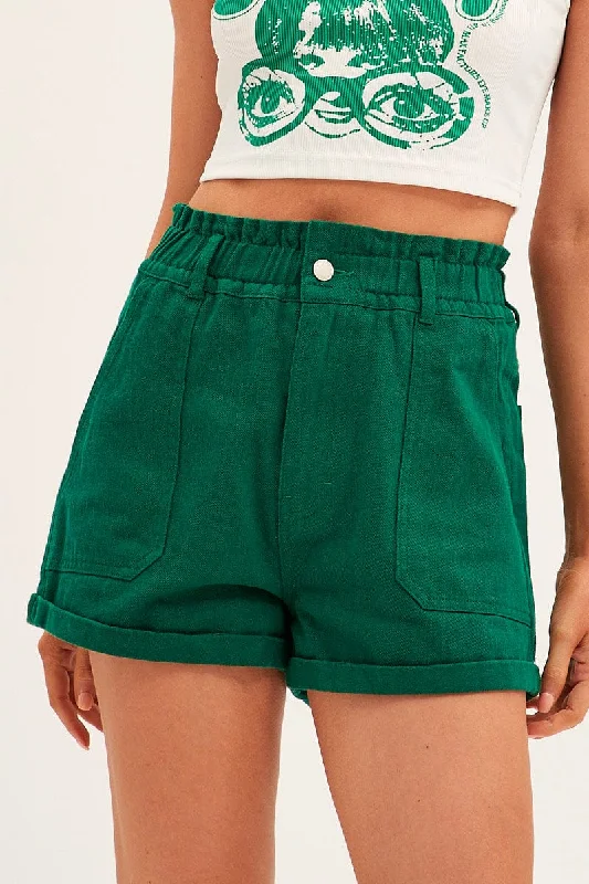 Green Relaxed Shorts Paper Bag High Rise