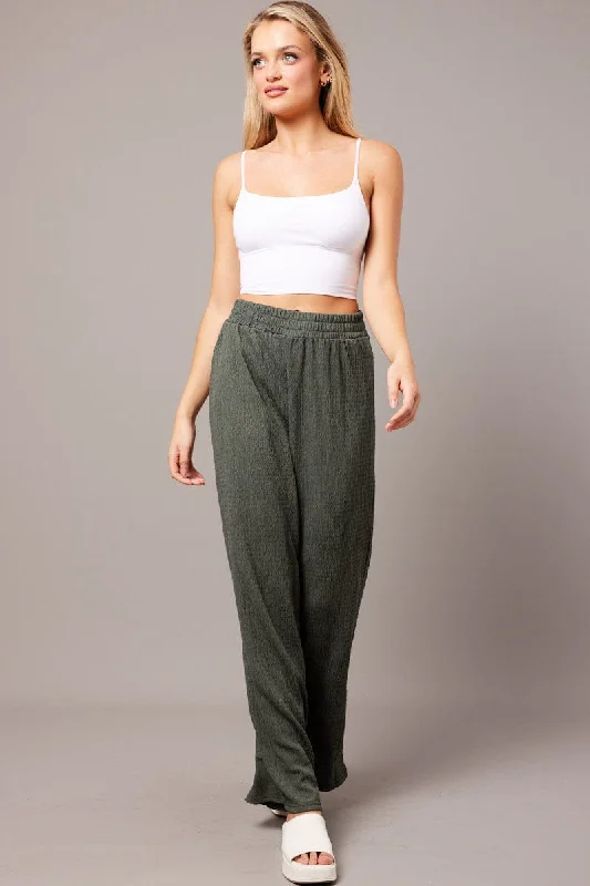 Green Wide Leg Pants Elasticated Waist