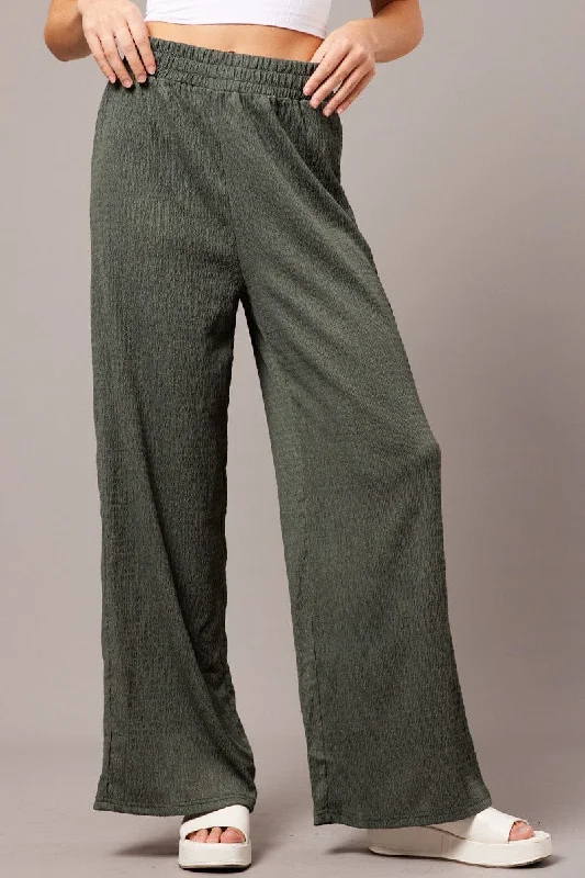 Green Wide Leg Pants Elasticated Waist