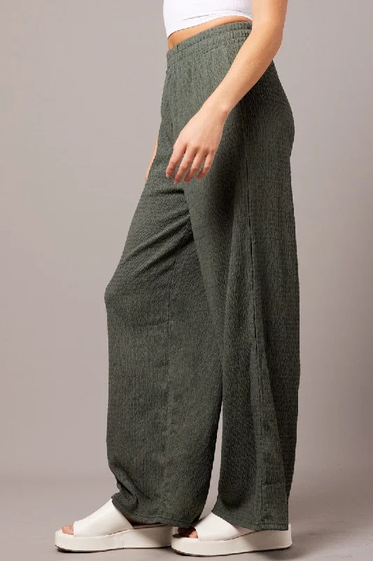 Green Wide Leg Pants Elasticated Waist