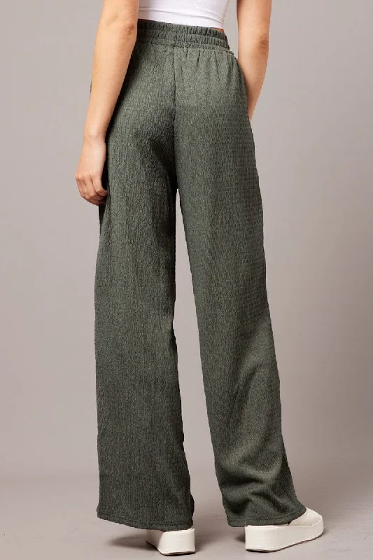 Green Wide Leg Pants Elasticated Waist