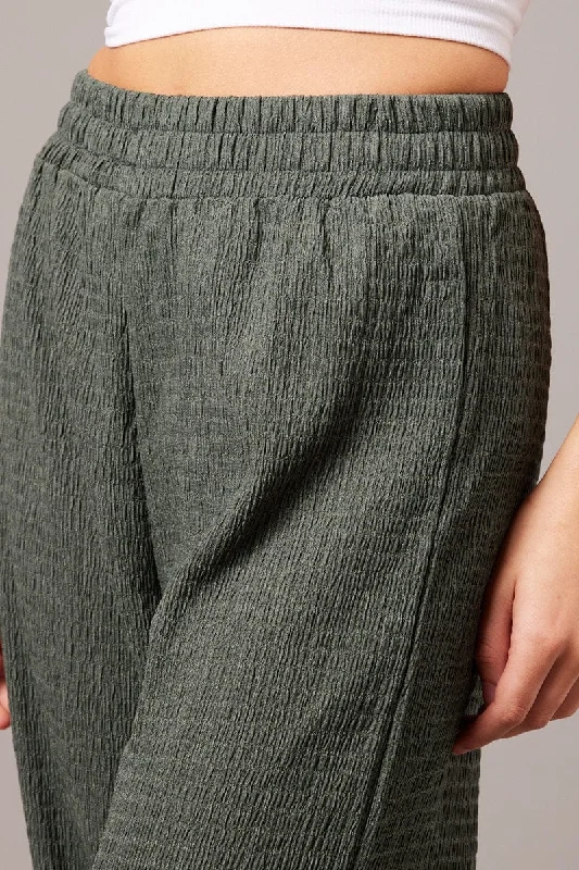 Green Wide Leg Pants Elasticated Waist