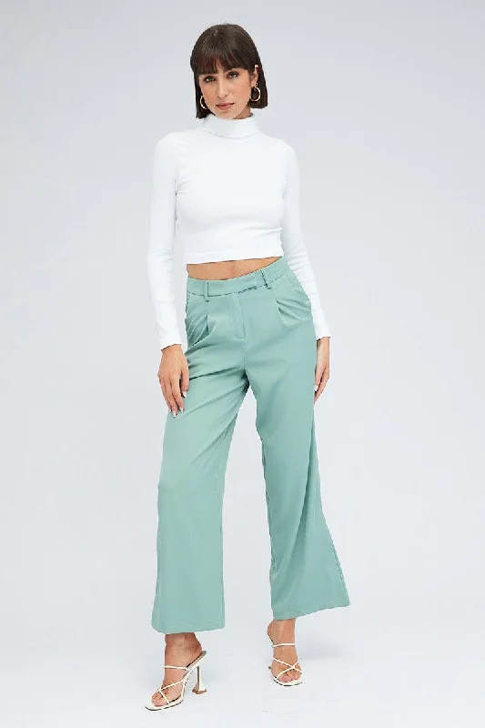 Green Wide Leg Pants High Rise