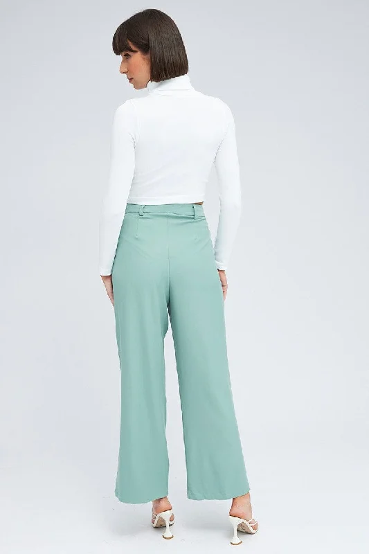 Green Wide Leg Pants High Rise