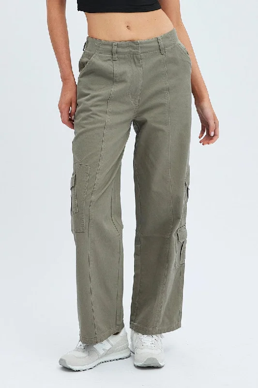 Grey Cargo Pants Low Rise