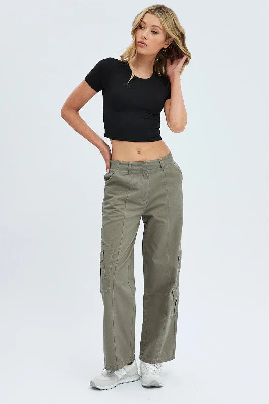 Grey Cargo Pants Low Rise