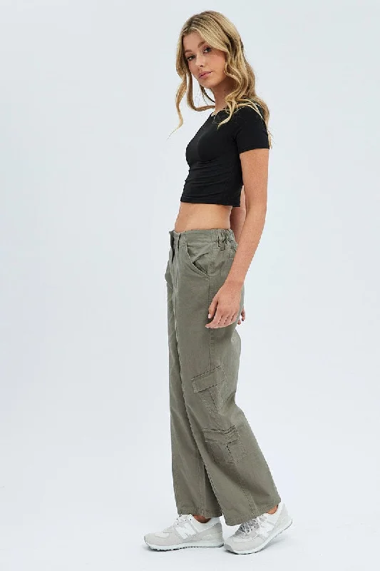 Grey Cargo Pants Low Rise