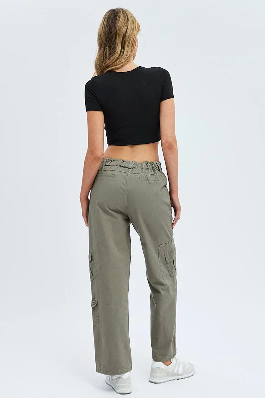 Grey Cargo Pants Low Rise