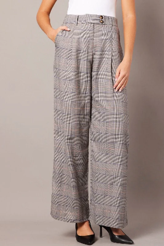 Grey Check Wide Leg Pants Tailored