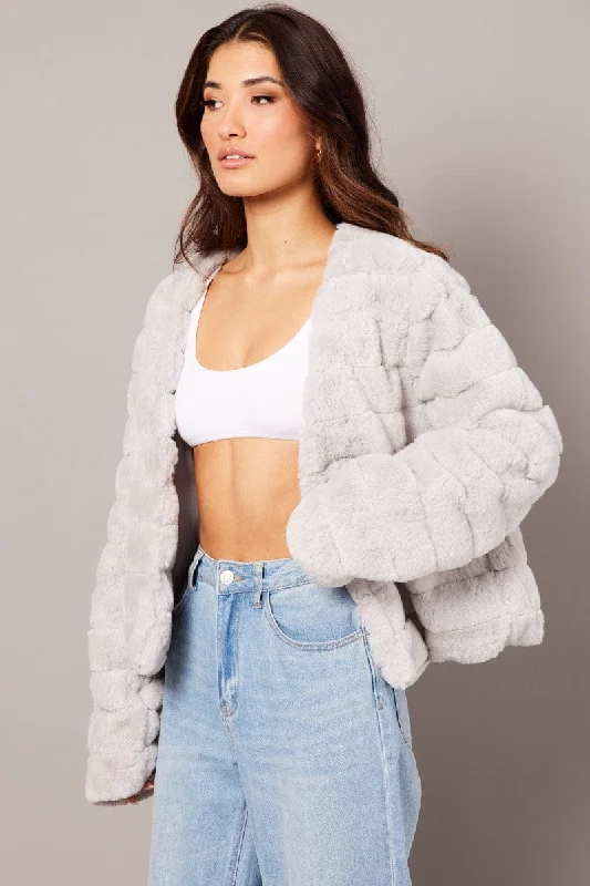 Grey Faux Fur Crop Jacket