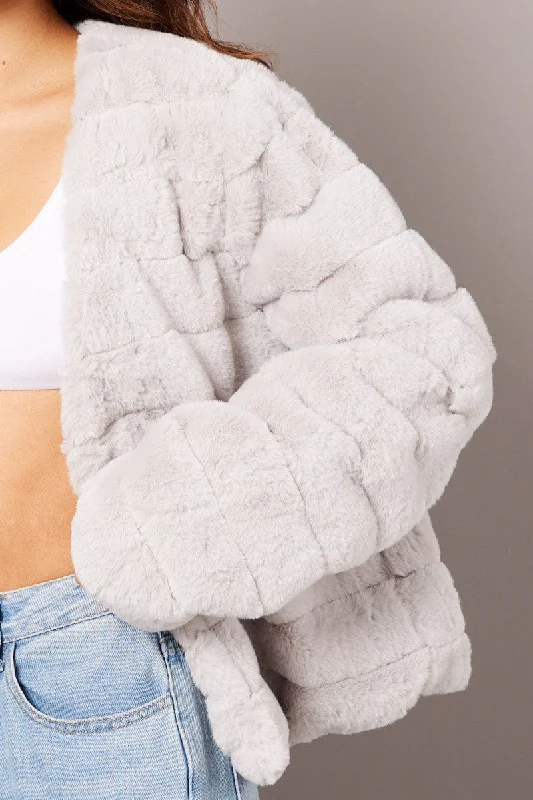 Grey Faux Fur Crop Jacket