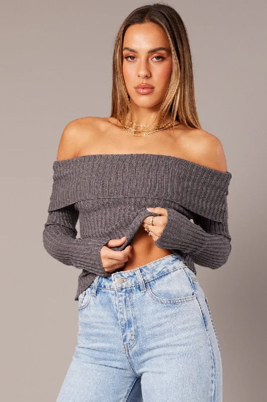 Grey Knit Top Long Sleeve