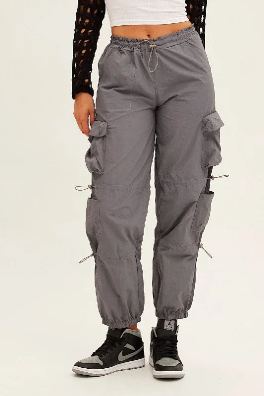 Grey Low Rise Cargo Pants