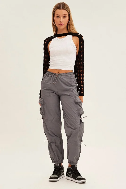 Grey Low Rise Cargo Pants