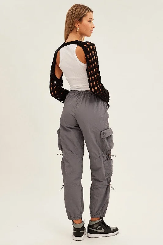 Grey Low Rise Cargo Pants