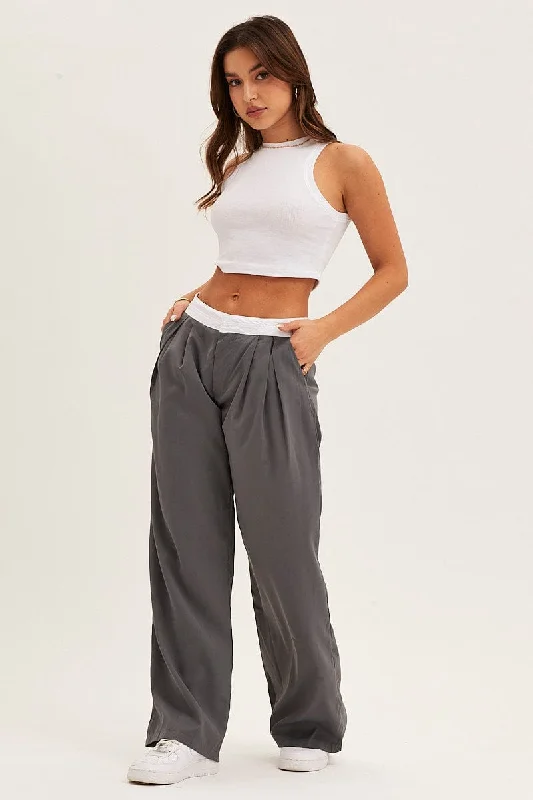 Grey Pants Wide Leg Low Rise