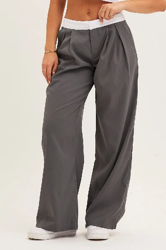 Grey Pants Wide Leg Low Rise