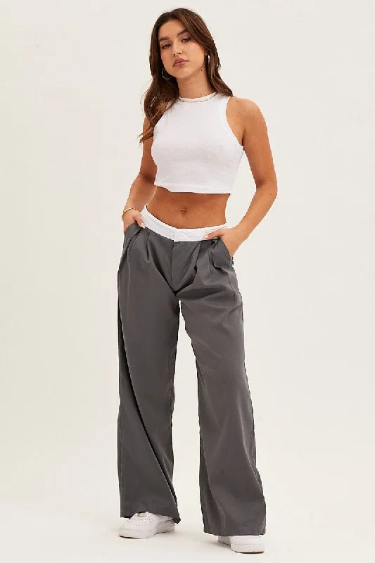 Grey Pants Wide Leg Low Rise