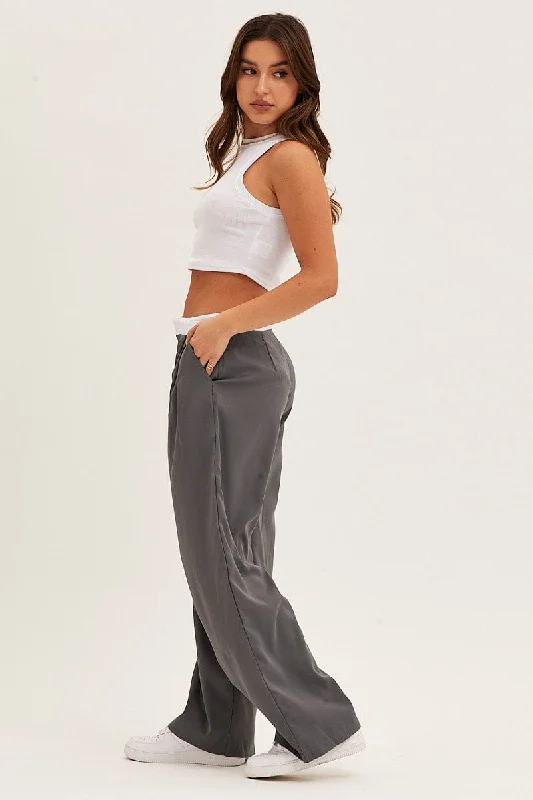 Grey Pants Wide Leg Low Rise