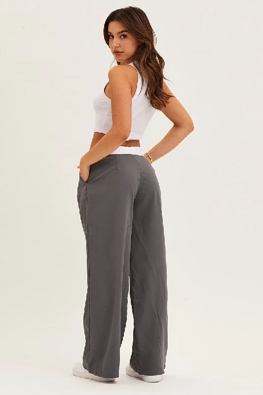 Grey Pants Wide Leg Low Rise