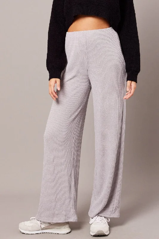 Grey Wide Leg Pants Rib Jersey