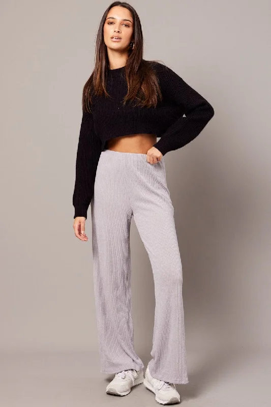 Grey Wide Leg Pants Rib Jersey