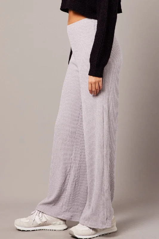 Grey Wide Leg Pants Rib Jersey