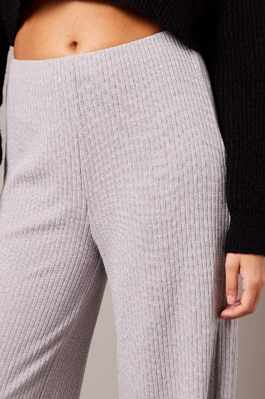 Grey Wide Leg Pants Rib Jersey